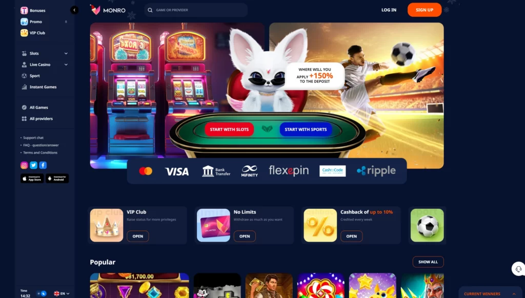 Монро Казино вход на официальный сайт Monro Casino, играть в игровые.