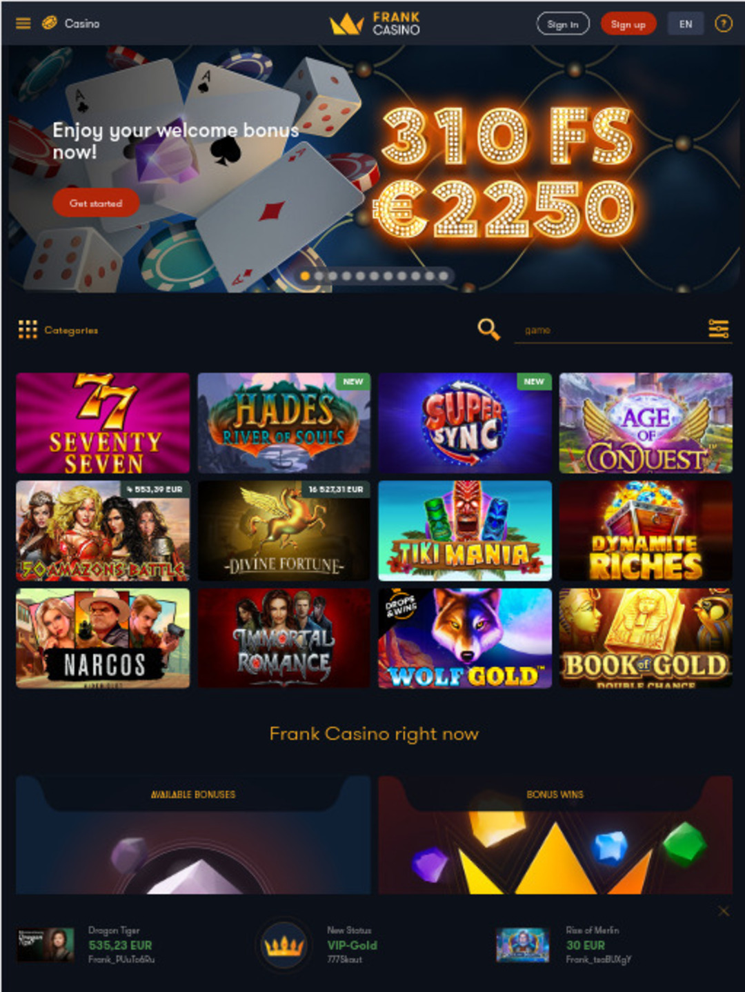 Официальный сайт Frank Casino Франк Казино
