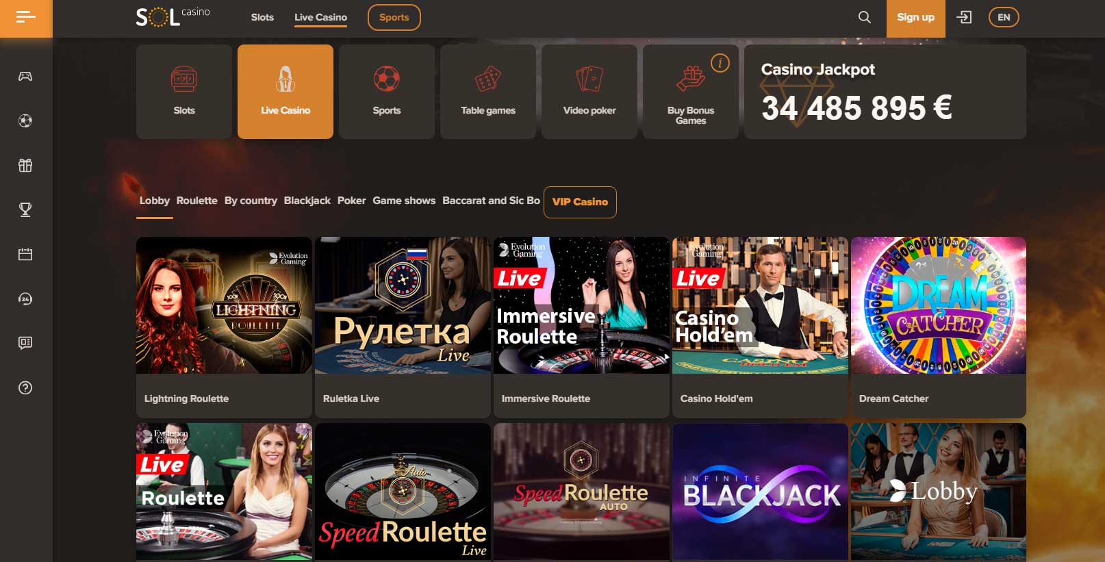 Sol Casino Онлайн официальный сайт казино Сол