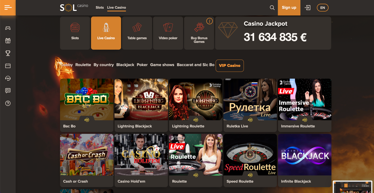 Sol Casino Сол Казино официальный сайт - вход.