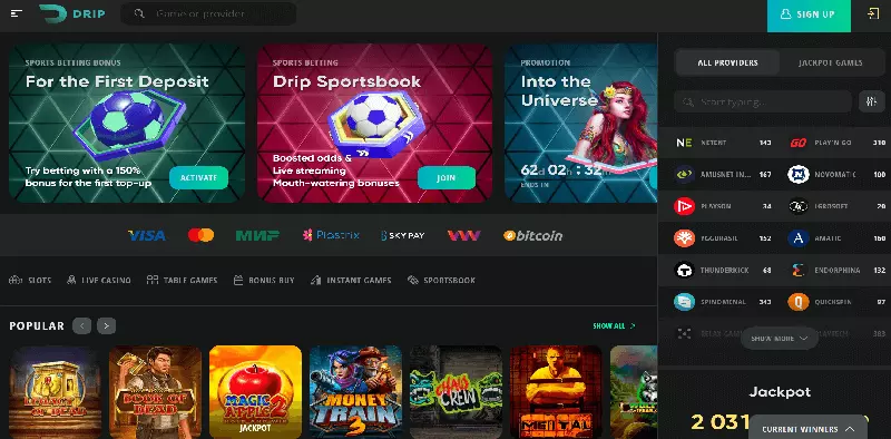 Drip Casino Дрип Казино - официальный сайт клуба, играть в слоты.
